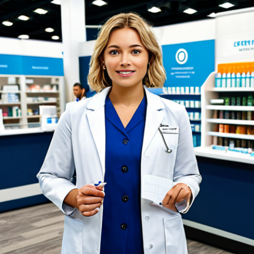 Home 23 Pharmacist Career Exploration**
A confident pharmacist, fully clothed in professional attire, standing in a modern career fair setting, surrounded by diverse company booths. The scene conveys exploration and opportunity. Safe for work, appropriate content, perfect anatomy, professional, well-formed hands, proper finger count, natural body proportions.
**
