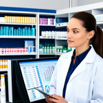 Pharmacy Stock Management - Forecasting Demand**

"A pharmacist in a clean, well-lit pharmacy, fully clothed in a professional lab coat, examining sales data on a computer screen, charts and graphs displayed, shelves stocked with medications in the background, appropriate content, safe for work, perfect anatomy, natural proportions, professional, family-friendly, emphasis on data analysis and inventory planning."

**