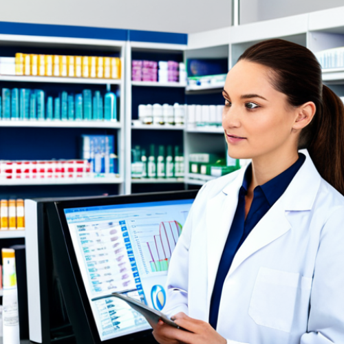 Home 22 Pharmacy Stock Management - Forecasting Demand**
"A pharmacist in a clean, well-lit pharmacy, fully clothed in a professional lab coat, examining sales data on a computer screen, charts and graphs displayed, shelves stocked with medications in the background, appropriate content, safe for work, perfect anatomy, natural proportions, professional, family-friendly, emphasis on data analysis and inventory planning."
**