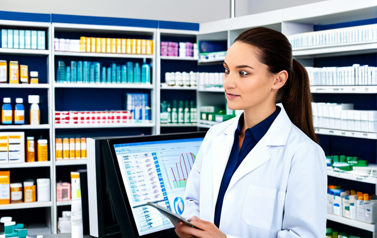Pharmacy Stock Management - Forecasting Demand**

"A pharmacist in a clean, well-lit pharmacy, fully clothed in a professional lab coat, examining sales data on a computer screen, charts and graphs displayed, shelves stocked with medications in the background, appropriate content, safe for work, perfect anatomy, natural proportions, professional, family-friendly, emphasis on data analysis and inventory planning."

**