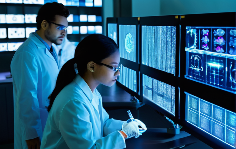 약사 약물 개발 프로세스 설명 - **Prompt:** "A diverse group of highly focused scientists (male and female, of various ethnicities) ...