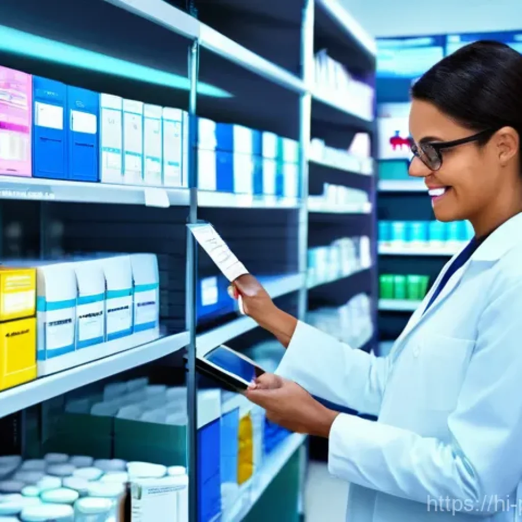 약사 약국 운영 시 자주 겪는 문제 - **Prompt: A modern, brightly lit pharmacy interior with a female pharmacist, in her late 30s, profes...