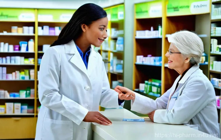 약사 직무와 윤리 - **Prompt 1: Pharmacist Providing Expert Consultation**
"A friendly, professional female pharmaci...