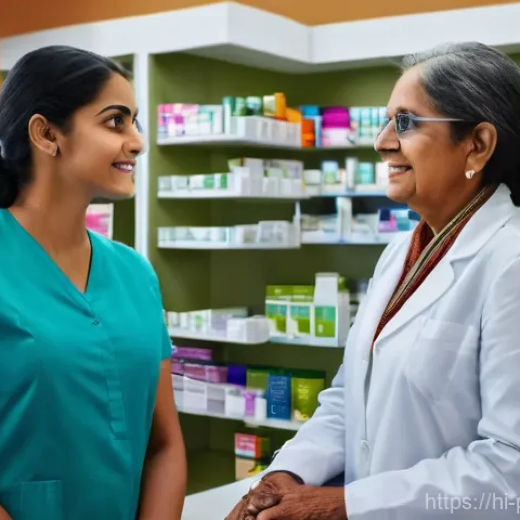 약사 약국 고객 만족도 조사 방법 - **Prompt: Caring Pharmacist Consultation**
A friendly, professional female pharmacist with warm ...