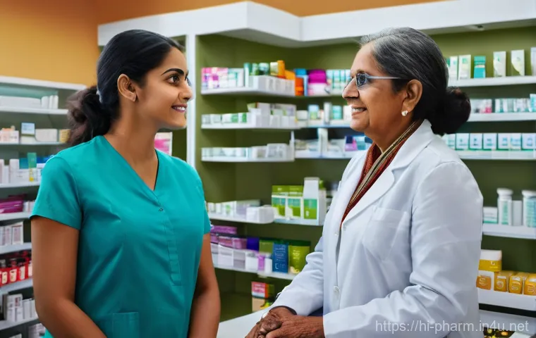 약사 약국 고객 만족도 조사 방법 - **Prompt: Caring Pharmacist Consultation**
A friendly, professional female pharmacist with warm ...