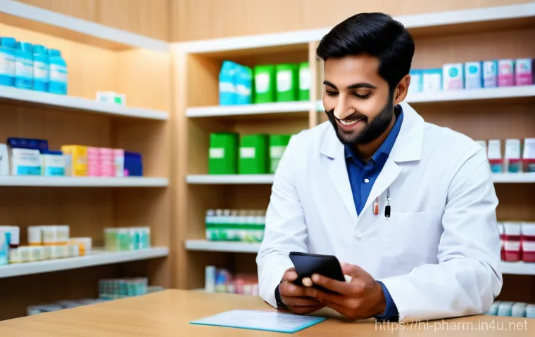 약사 약국 운영 성공을 위한 전략 - **Prompt:** "A brightly lit, modern pharmacy interior with a clean, inviting atmosphere. A male Indi...