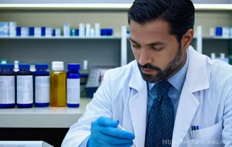 약사 근무 환경과 스트레스 관리 - A mid-career female pharmacist, dressed in a clean, professional white lab coat and sensible shoes, ... 약사 근무 환경과 스트레스 관리 - A mid-career female pharmacist, dressed in a clean, professional white lab coat and sensible shoes, ...