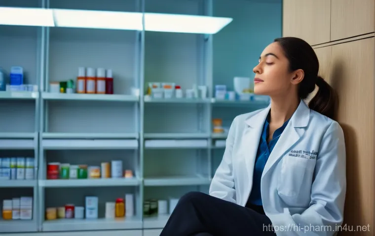 약사 근무 환경과 스트레스 관리 - A focused male pharmacist in his late 40s, wearing a crisp, short-sleeved professional shirt and tie... 약사 근무 환경과 스트레스 관리 - A focused male pharmacist in his late 40s, wearing a crisp, short-sleeved professional shirt and tie...