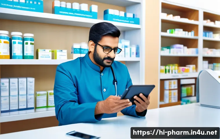 약사와 원격의료 시대 - A modern telemedicine consultation scene featuring an Indian pharmacist interacting with a middle-ag...