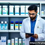 약사 약물 신속 대응 프로세스 - A professional Indian pharmacist in a modern pharmacy setting, attentively monitoring a digital medi...