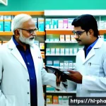 약사 직업 관련 주요 이슈 - A modern Indian pharmacist in a clean, well-organized pharmacy setting, wearing professional attire ...