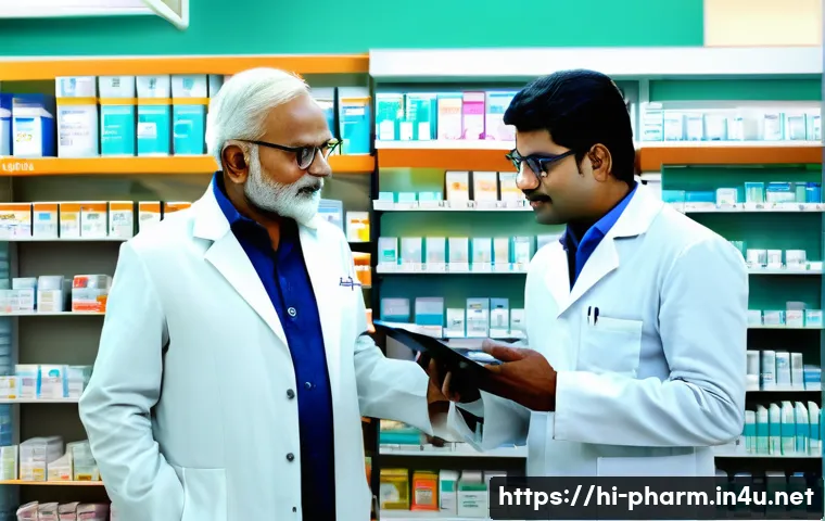 약사 직업 관련 주요 이슈 - A modern Indian pharmacist in a clean, well-organized pharmacy setting, wearing professional attire ...